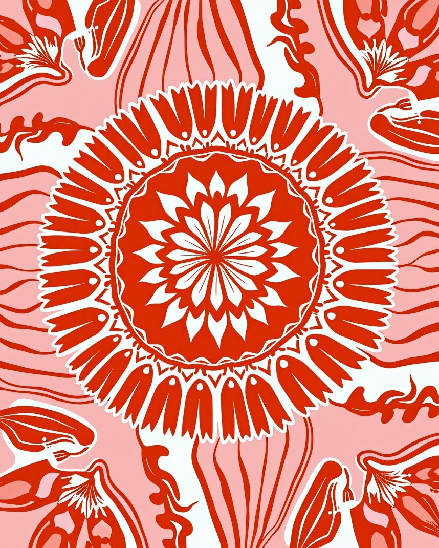Bold Red Mandala Floral Rug