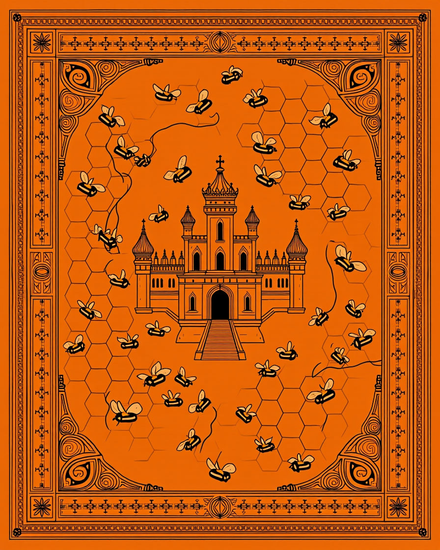 Orange Honeycomb Castle Bee Field Rug