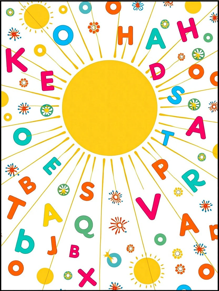Colorful Alphabet Sunburst Rays Rug