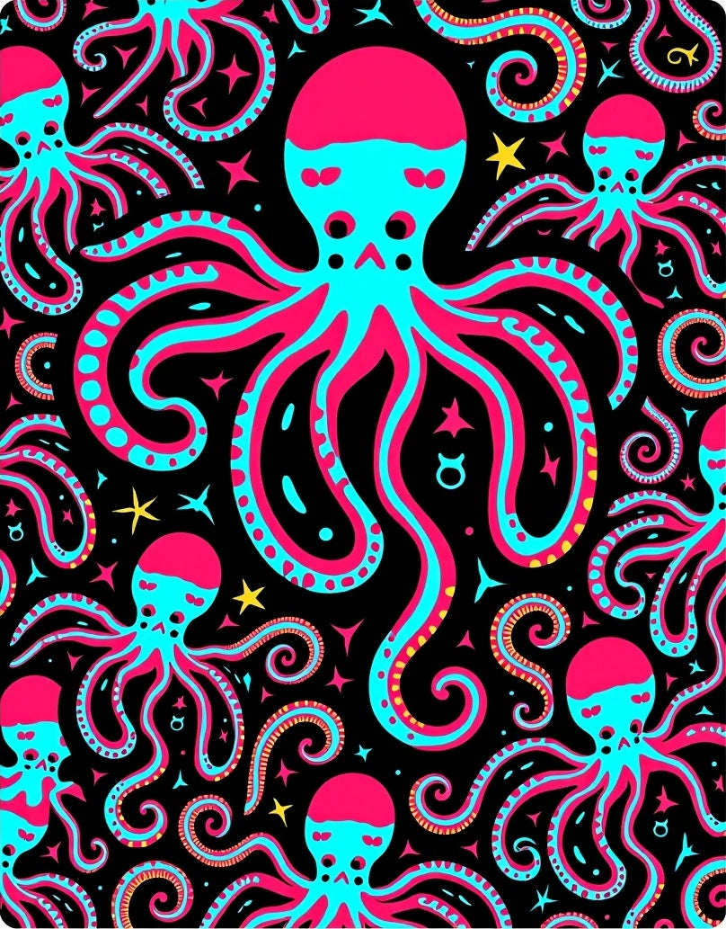 Vibrant Pink Turquoise Octopus Swirl Rug