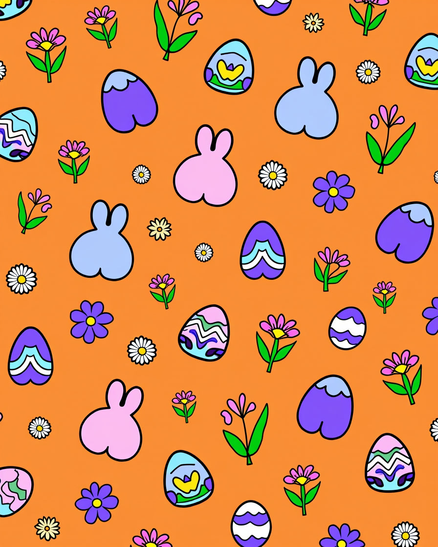 Playful Easter Eggs Bunny Flowers Rug