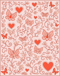 Coral Butterflies Hearts Floral Vines Rug