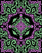 Abstract Pink Green Floral Medallion Rug