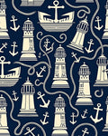 Navy Cream Nautical Lighthouses Anchors Rug