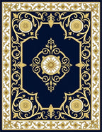 Regal Navy Gold Gilded Floral Medallion Rug