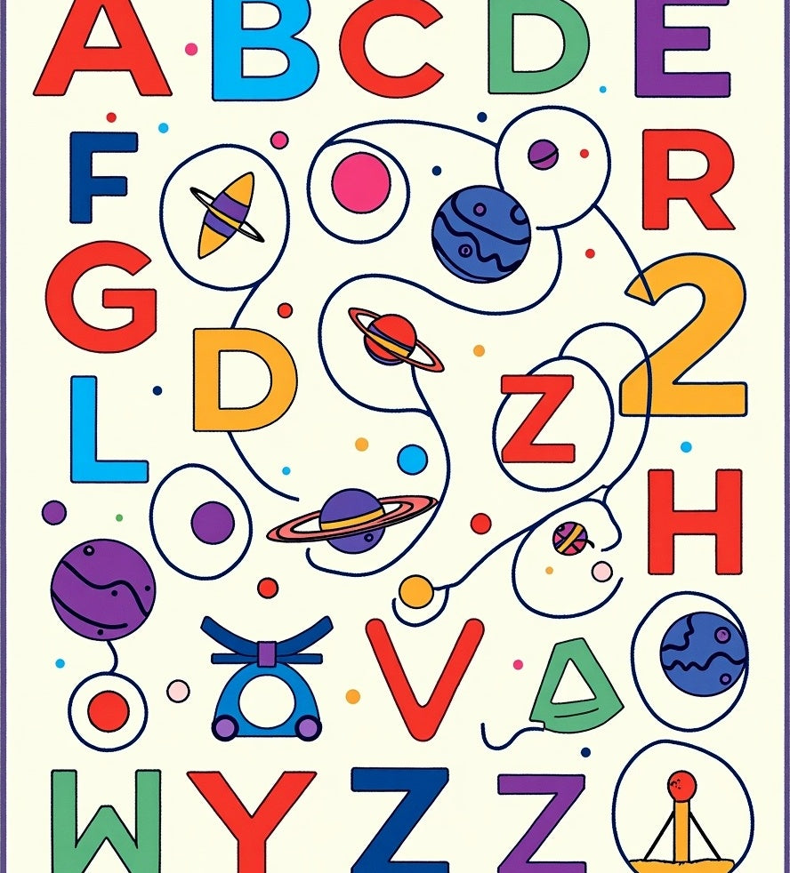 Cosmic Alphabet Planets Planets Orbiting Rug