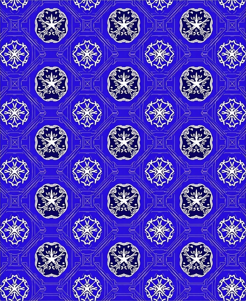 Blue White Geometric Floral Medallion Rug
