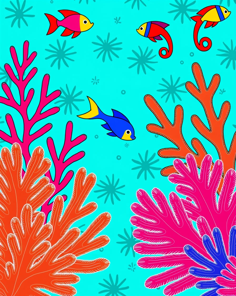 Vibrant Coral Fish Aquatic Scene Rug