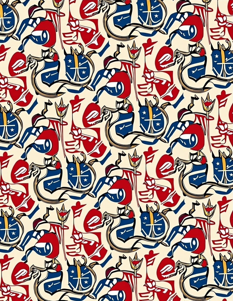Abstract Red Blue Geometric Crest Rug
