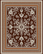 Rich Brown White Floral Medallion Rug