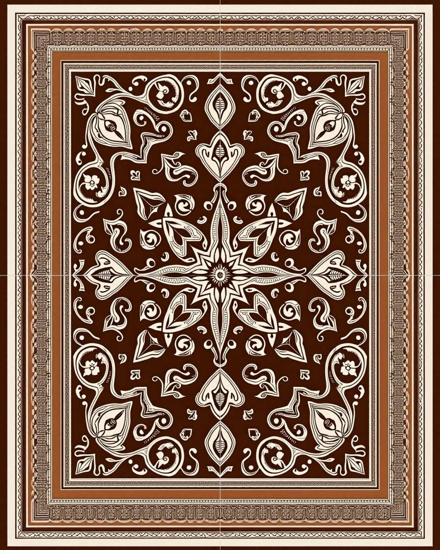 Rich Brown White Floral Medallion Rug