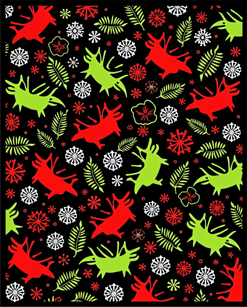 Red Green Whimsical Creatures Foliage Rug