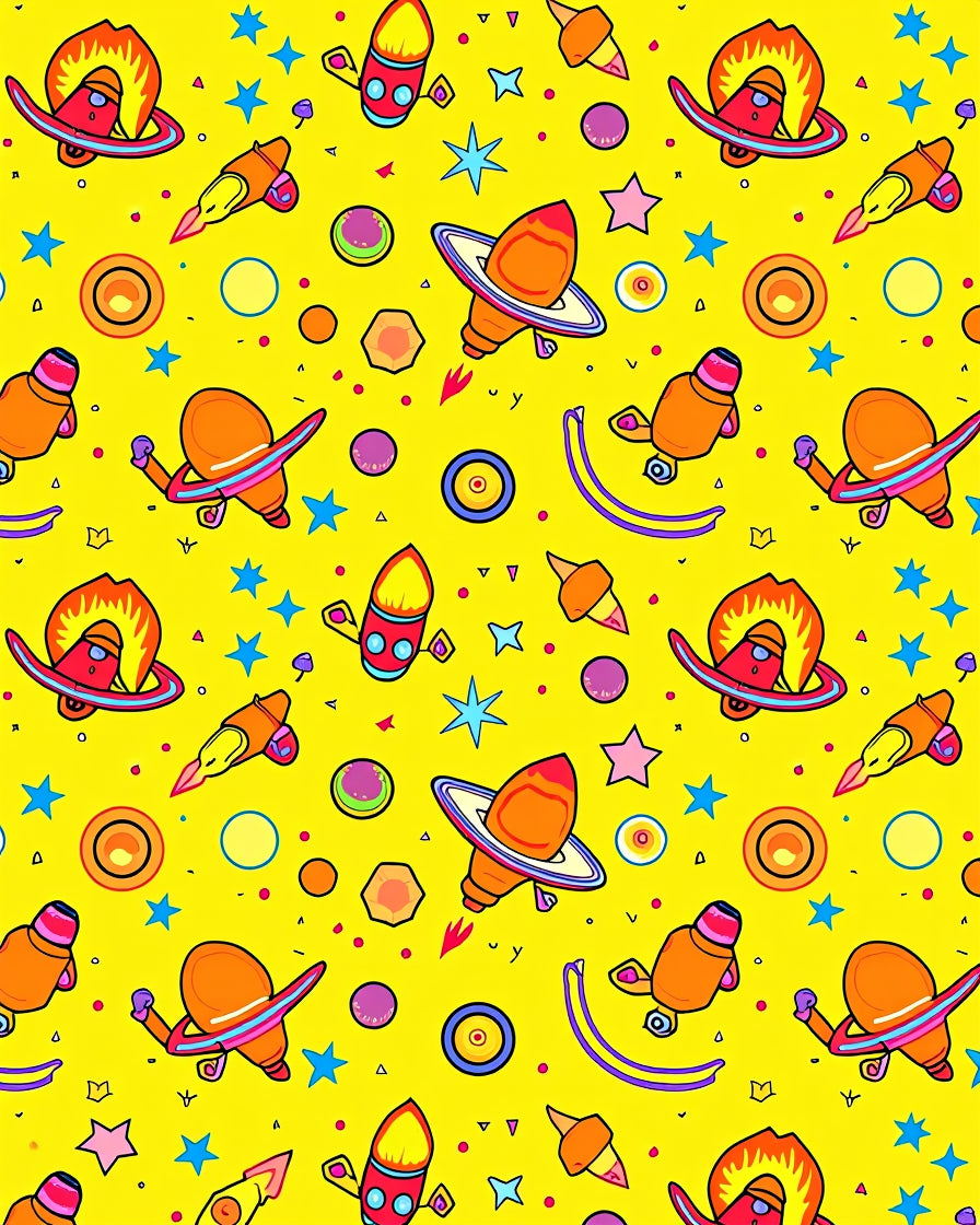 Vibrant Yellow Space Fleet Rocket Rug