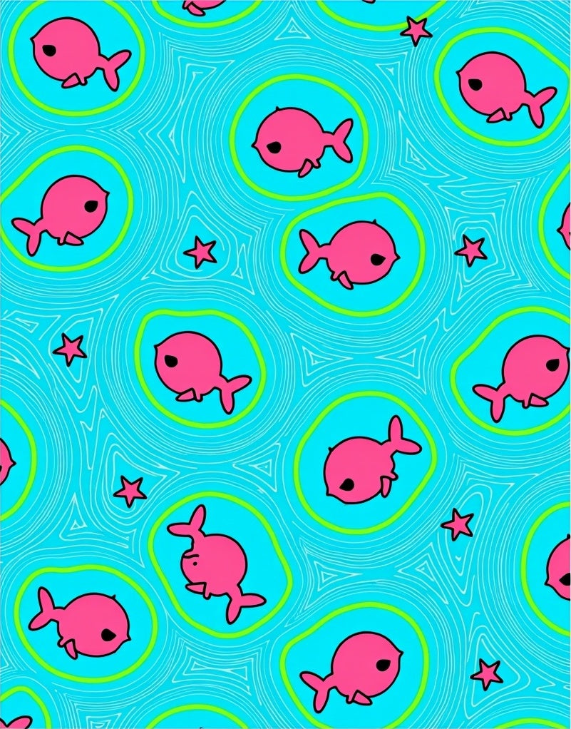 Pink Kawaii Fish Green Circles Cyan Abstract Rug