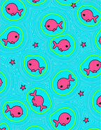 Pink Kawaii Fish Green Circles Cyan Abstract Rug