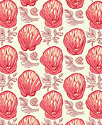 Coral Seashell Botanical Arrangement Rug