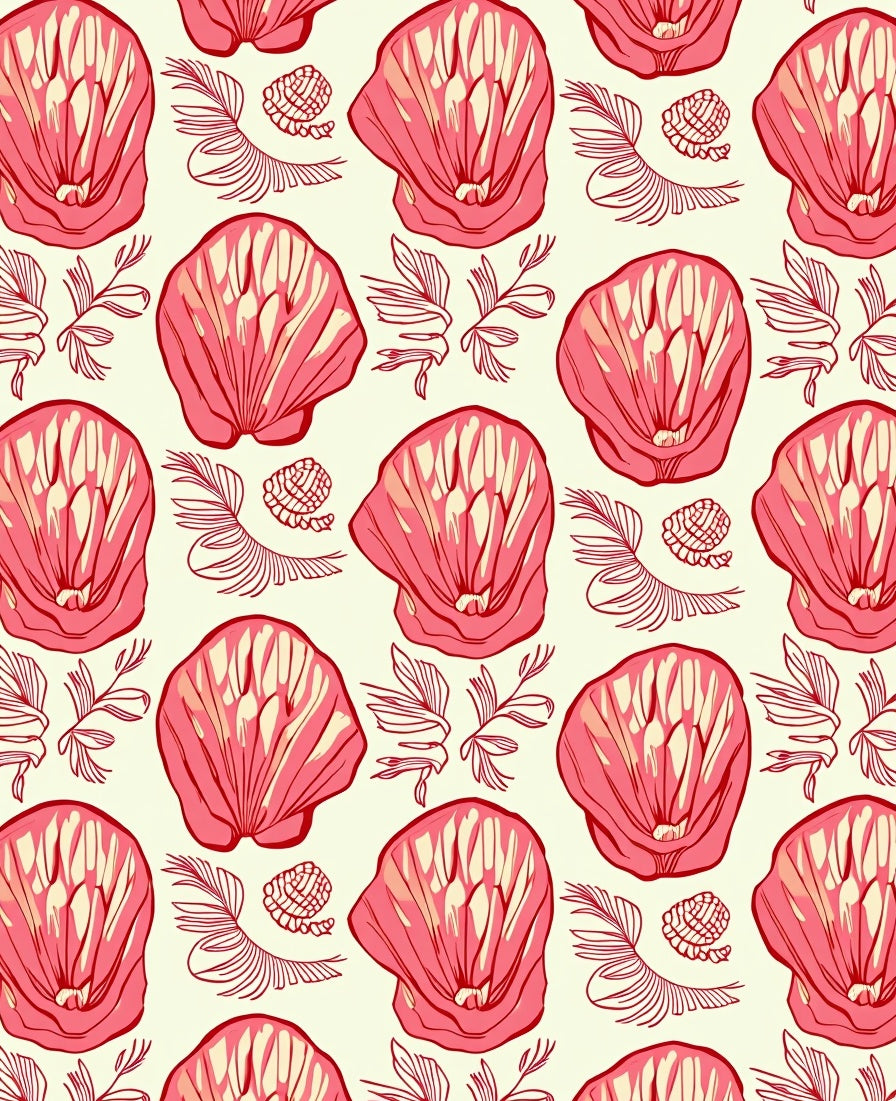 Coral Seashell Botanical Arrangement Rug