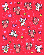Whimsical Red Creatures Hearts Swirls Rug