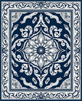 Deep Blue Ornate Floral Medallion Rug
