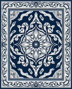 Deep Blue Ornate Floral Medallion Rug