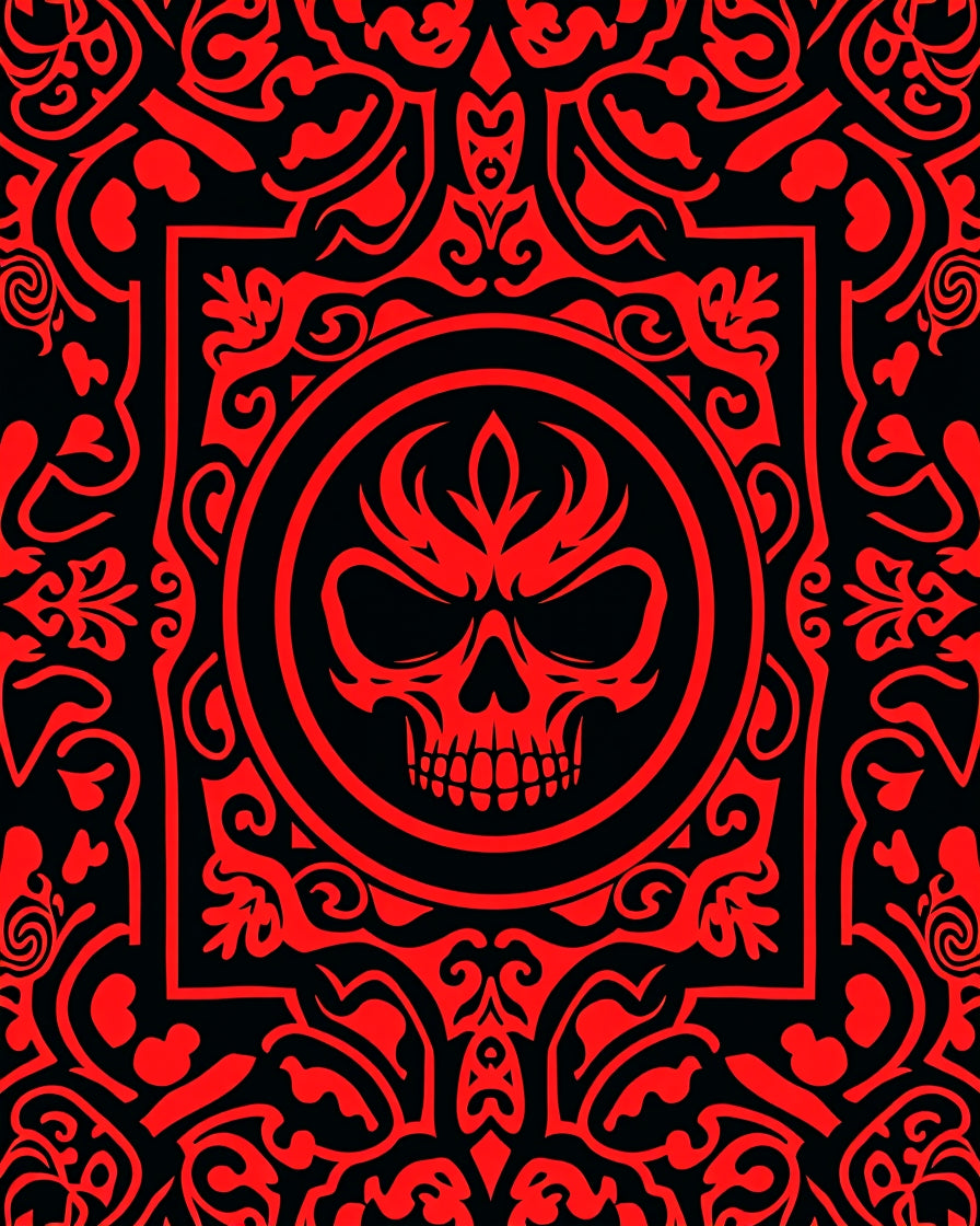 Scarlet Skull Medallion Tribal Rug