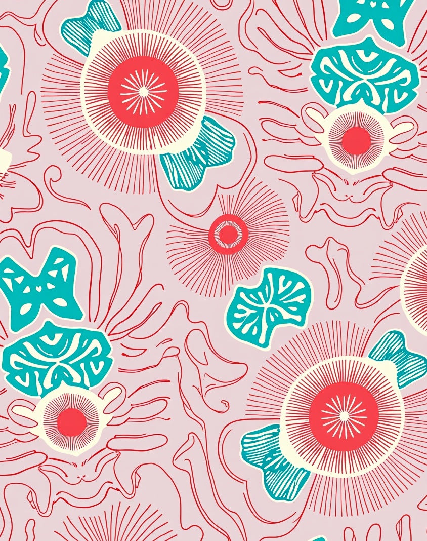 Coral Teal Jellyfish Medallion Rug