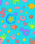 Playful Aqua Ocean Creatures Medley Rug