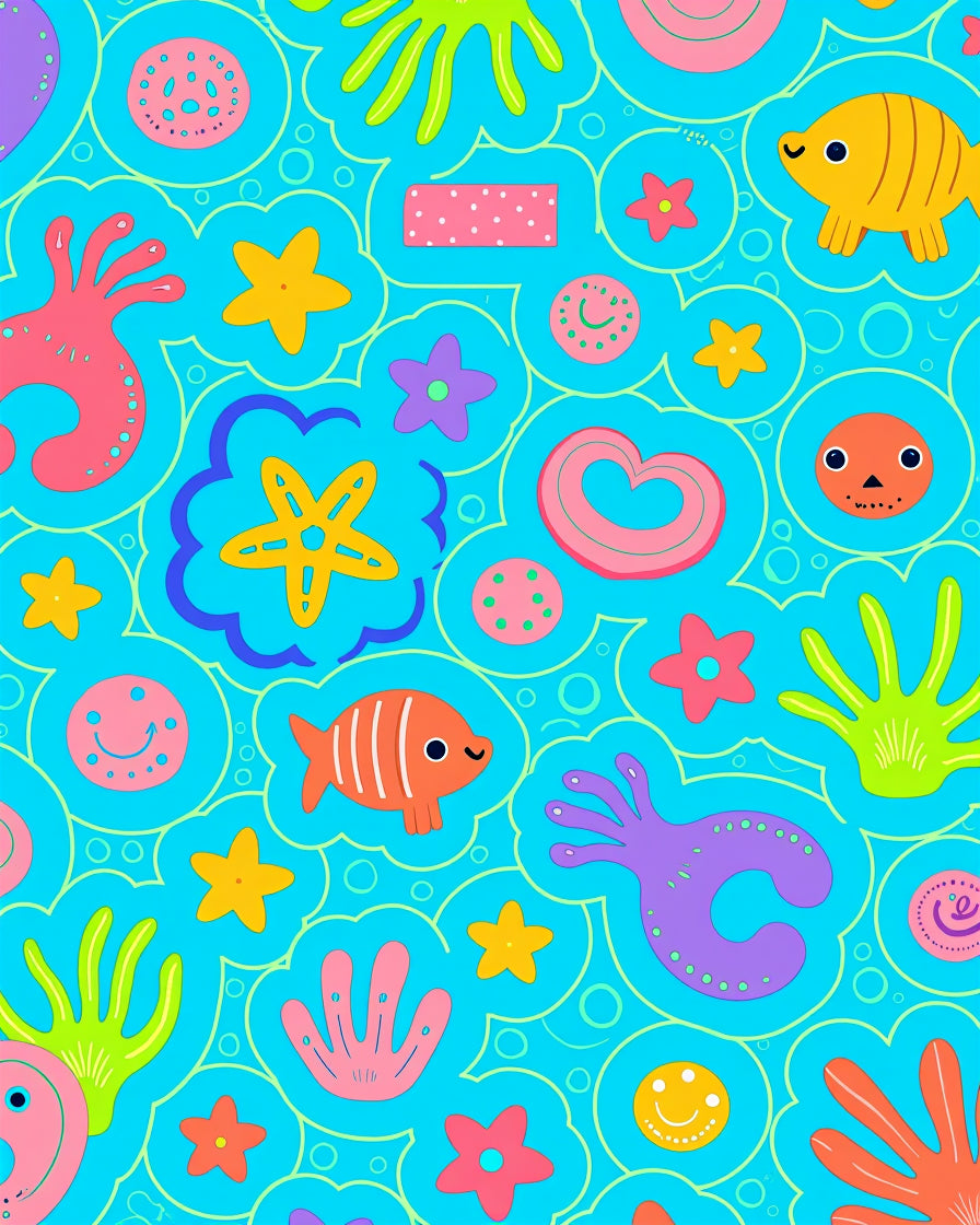 Playful Aqua Ocean Creatures Medley Rug
