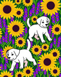 Yellow Sunflowers Purple Lavender Puppies Rug