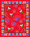 Whimsical Red Bee Swirl Border Rug