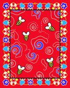 Whimsical Red Bee Swirl Border Rug