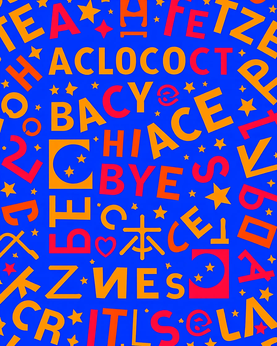 Vibrant Red Orange Alphabet Collage Rug