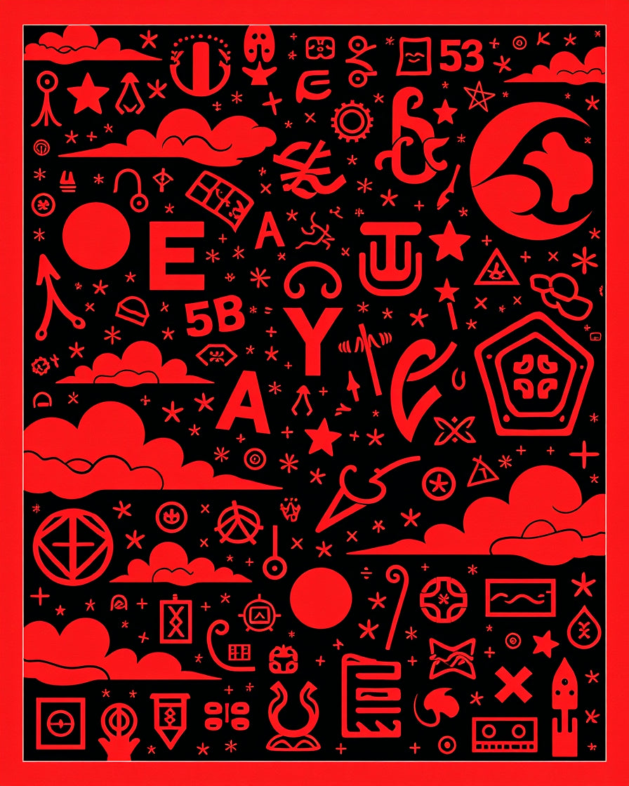 Red Symbol Collage Rug