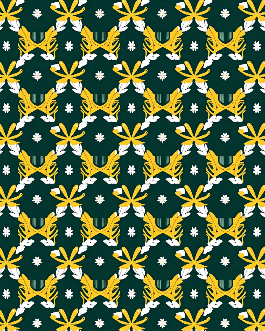 Emerald Yellow Floral Repeating Pattern Rug