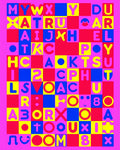Vibrant Pink Yellow Blue Alphabet Squares Rug