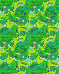 Playful Green Dinosaurs Lush Foliage Rug