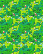 Playful Green Dinosaurs Lush Foliage Rug