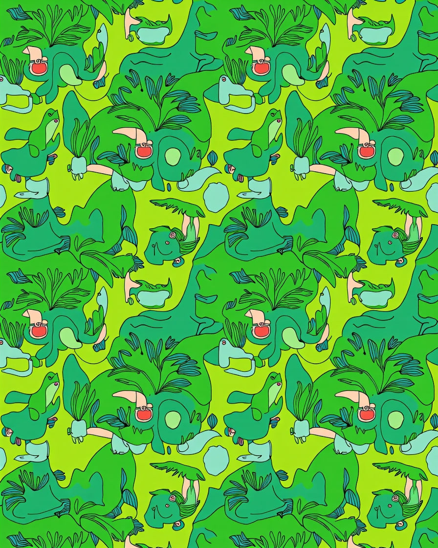 Playful Green Dinosaurs Lush Foliage Rug