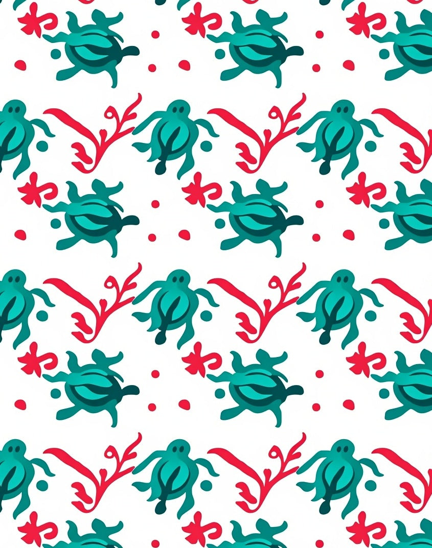 Teal Turtle Coral Red Dot Rug