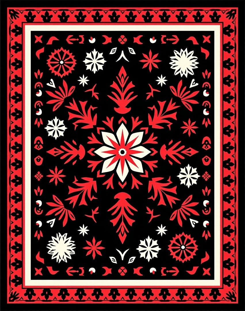 Bold Red Floral Central Medallion Rug