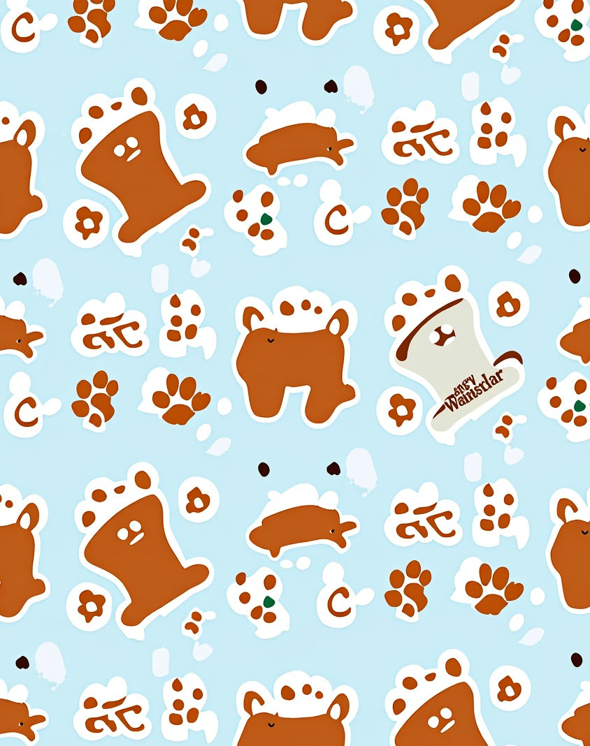 Playful Brown Cartoon Dog Paw Print Rug