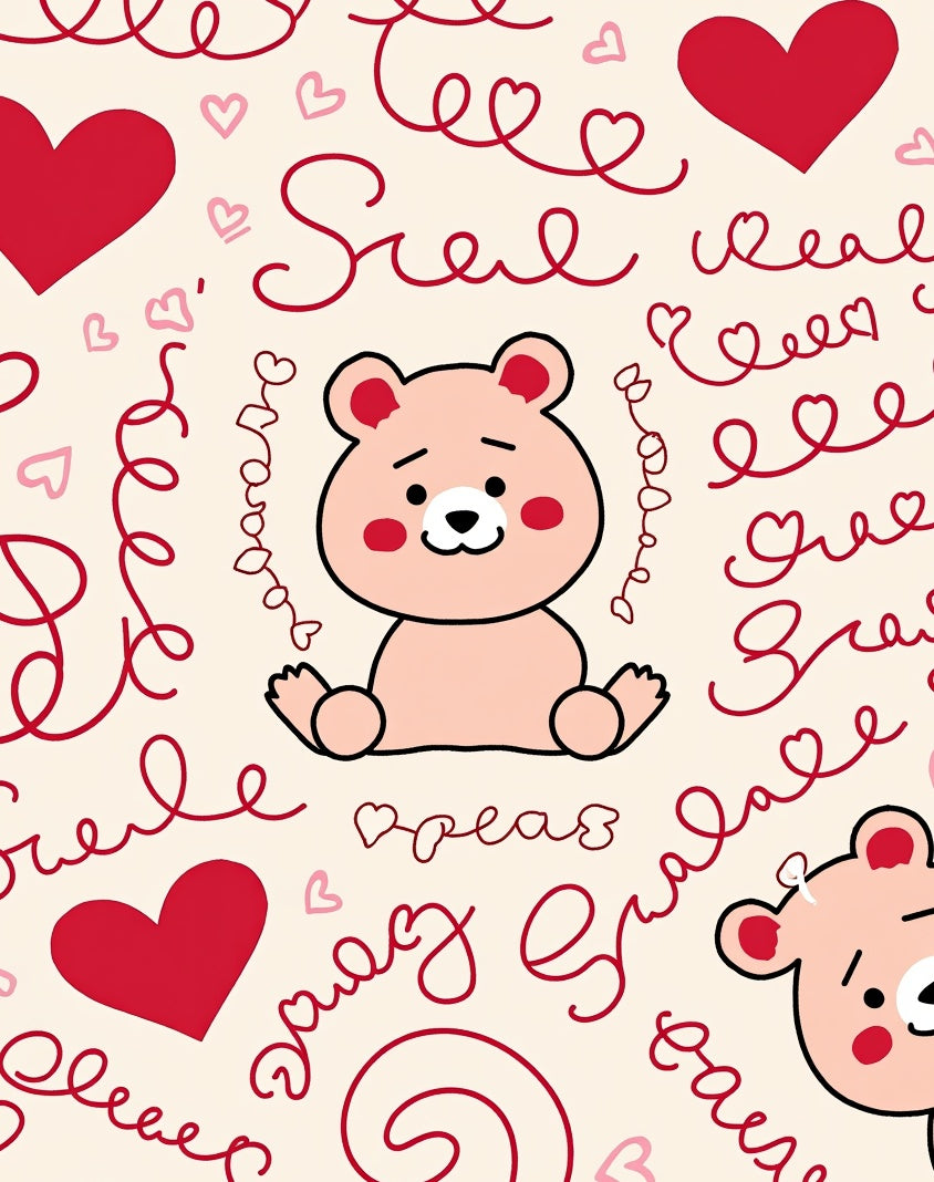 Sweet Bear Hearts And Swirls Rug