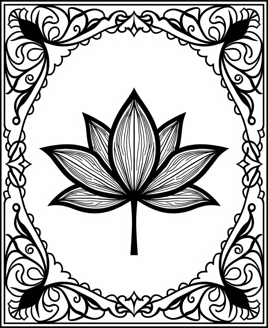 Elegant Black Lotus Frame Rug