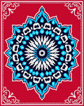 Red Vibrant Blue White Starburst Medallion Rug