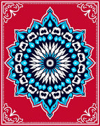 Red Vibrant Blue White Starburst Medallion Rug