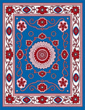 Bold Red Floral Medallion Blue Rug