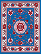 Bold Red Floral Medallion Blue Rug