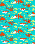Whimsical Orange Dolphin Starfish Swirls Rug