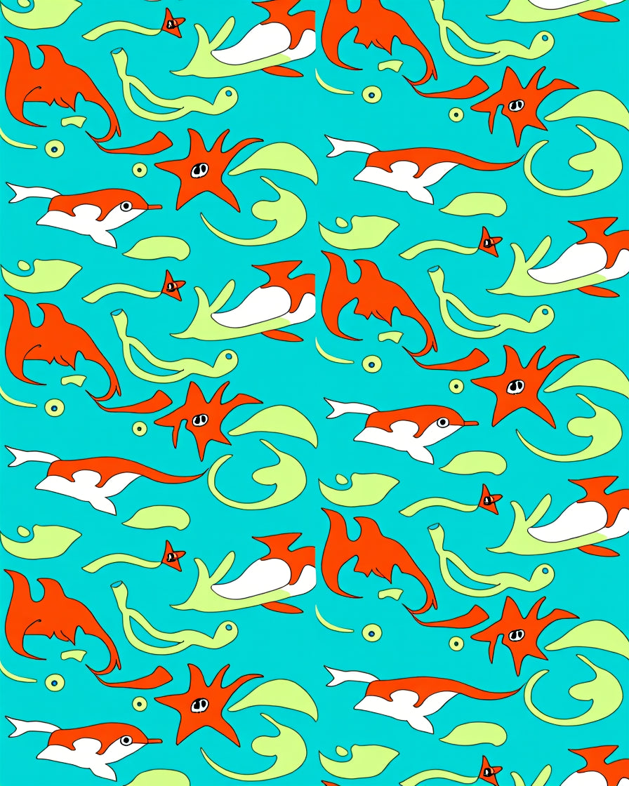 Whimsical Orange Dolphin Starfish Swirls Rug