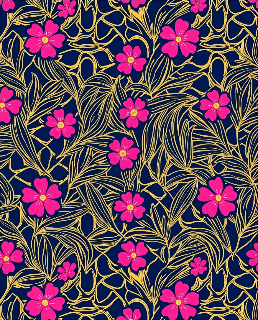 Vibrant Pink Floral Navy BackgroundRug Rug